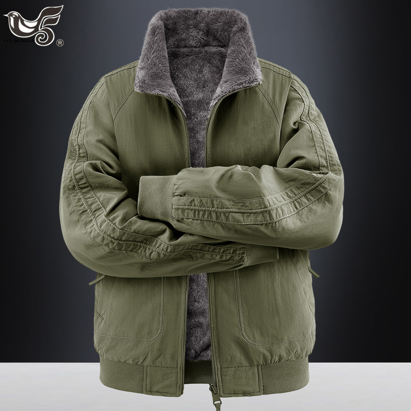 Varsity Jacket Wool - Herren-Parkas Dicke Warme Wendbare Mäntel Wattierte