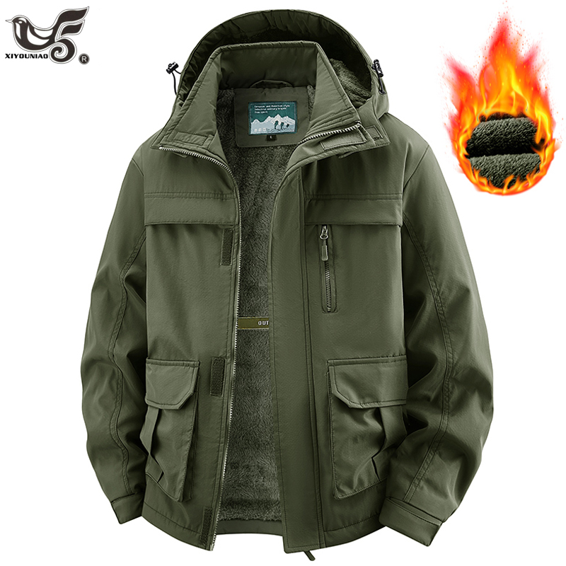 Varsity Jacket Wool - Winterjacke Mann mit Kapuze Fleecefutter verdickte