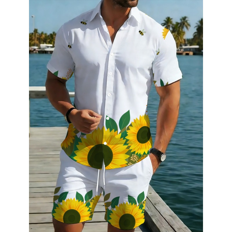 Printed Floral Shirt - Herren-Set mit Sonnenblumen-Print: Hemd und Shorts,