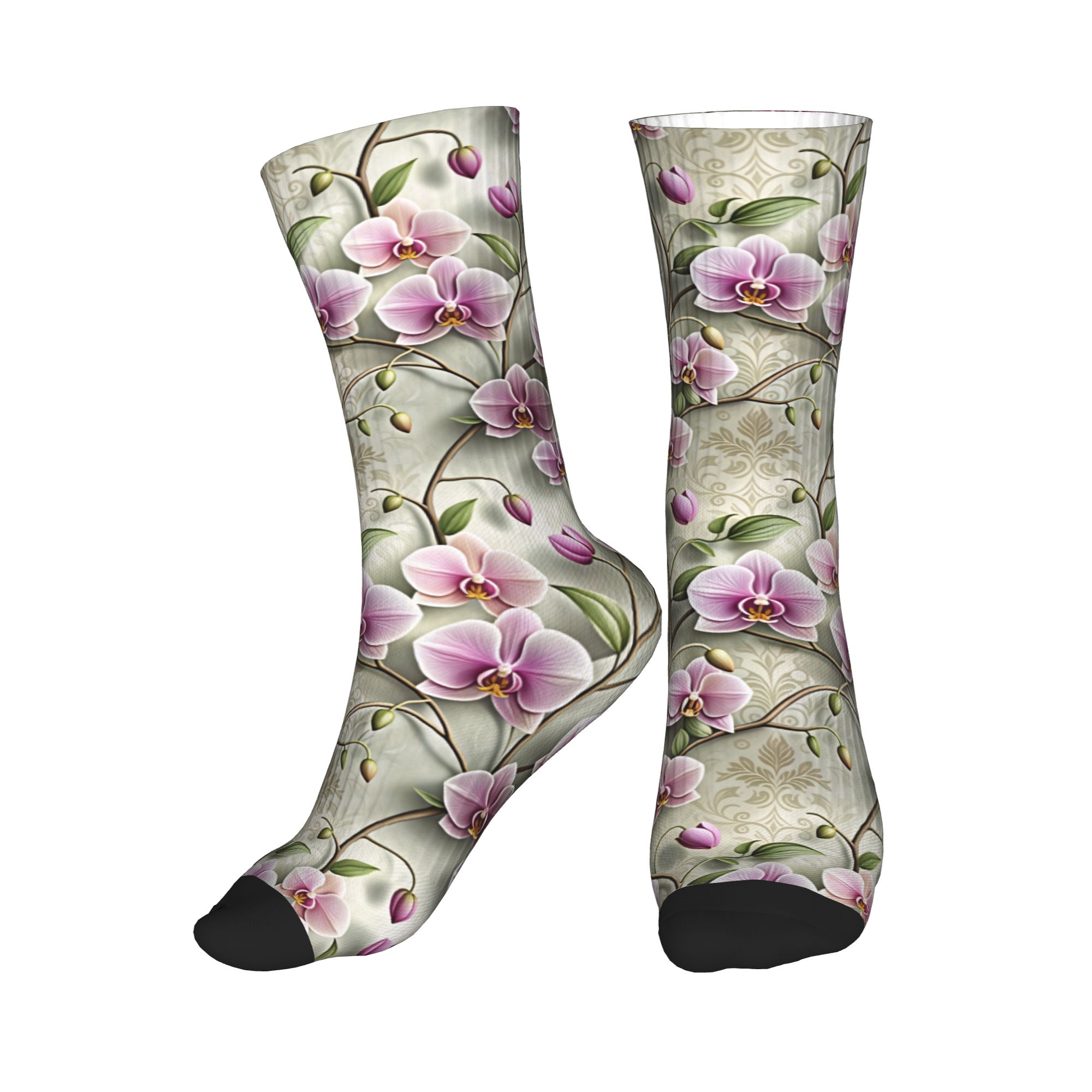 Vintage Fashion Mens - Vintage Neutrales 3D-Relief Lavendel-Orchideen-Blumenmuster Kleidersocken für
