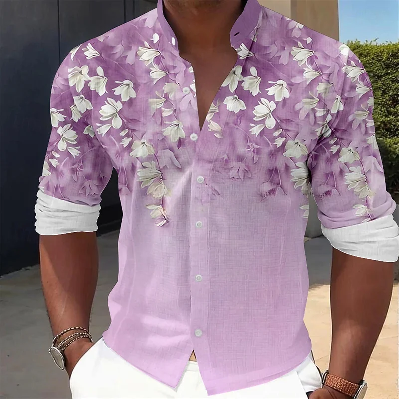 Printed Floral Shirt - Herrenhemd mit Blumenmuster und Langen Ärmeln,