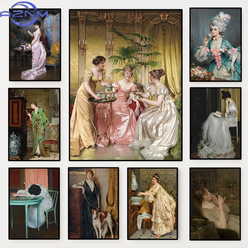 Vintage Victorian Fashion - Renaissance-Frauenporträt-Poster Vintage Viktorianisches Feminines Leinwandgemälde Mode-Wandkunst