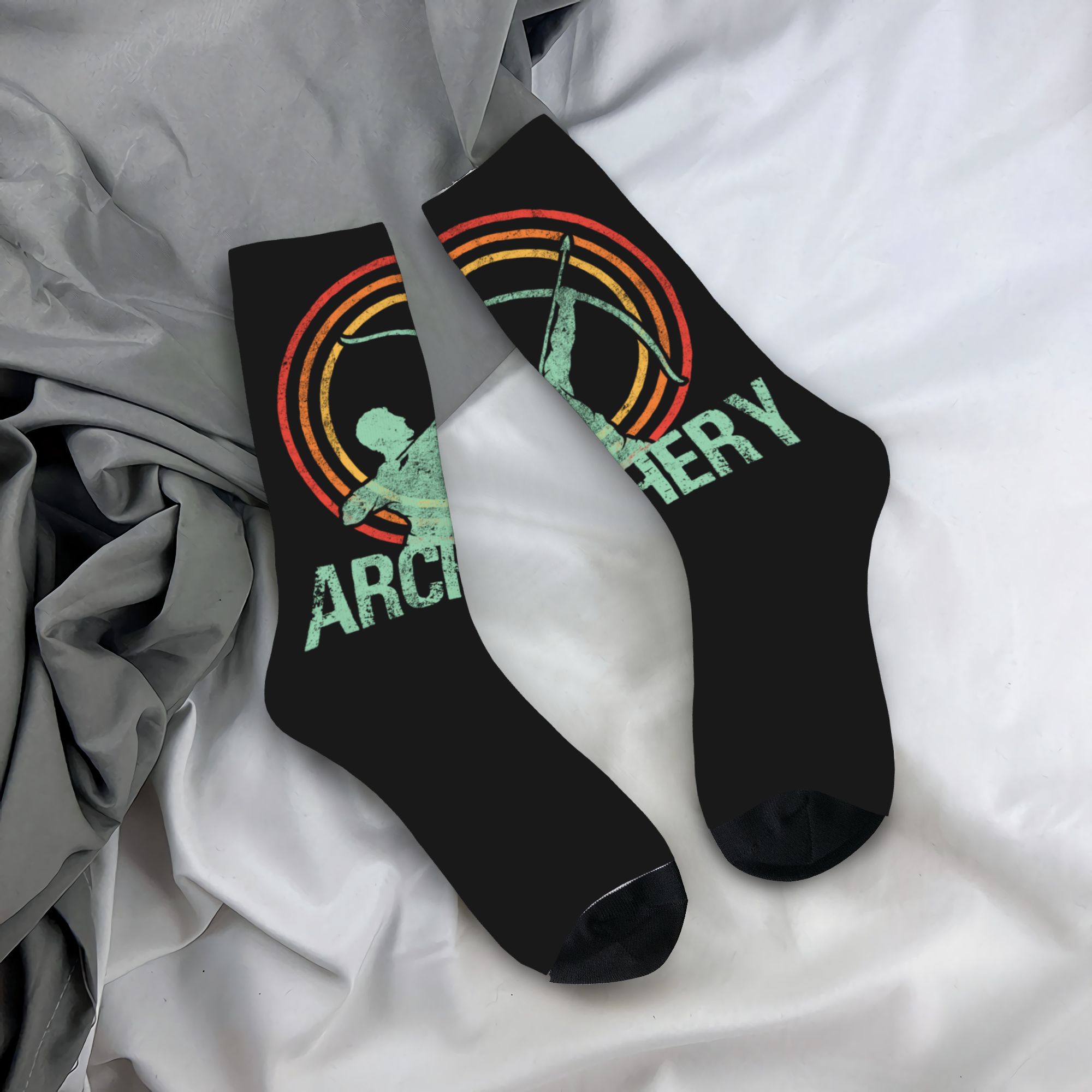 Vintage Fashion Mens - Maßgeschneiderte Retro-Bogenschießen-Pfeil-Bogen-Herrensocken, Unisex-Mode-Vintage-Bogenschützen-Socken für Frühling, Sommer,