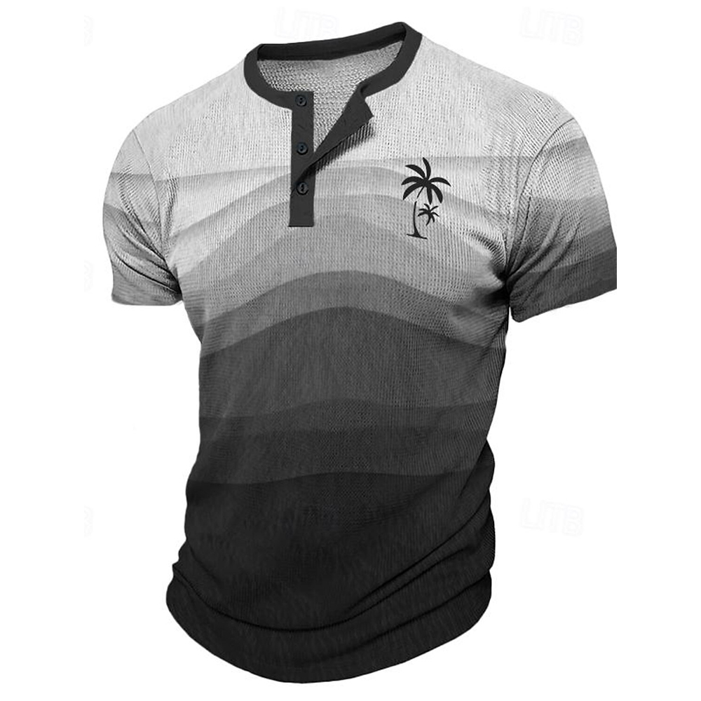 Printed Floral Shirt - Herren-T-Shirt mit lustigem 3D-Kokosnussbaum-Print, Henley-Shirts, modisches