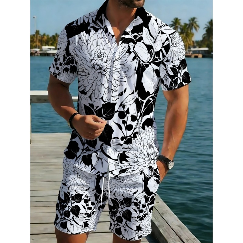 Printed Floral Shirt - Herren-Set mit kurzärmeligem Hemd mit Blumendruck,