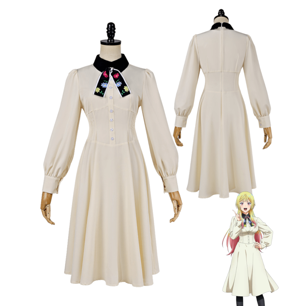 Vintage Slip Dress - Marriage Toxin Mei Kinosaki Cosplay-Kostüm, Retro-Off-White-Kleid,