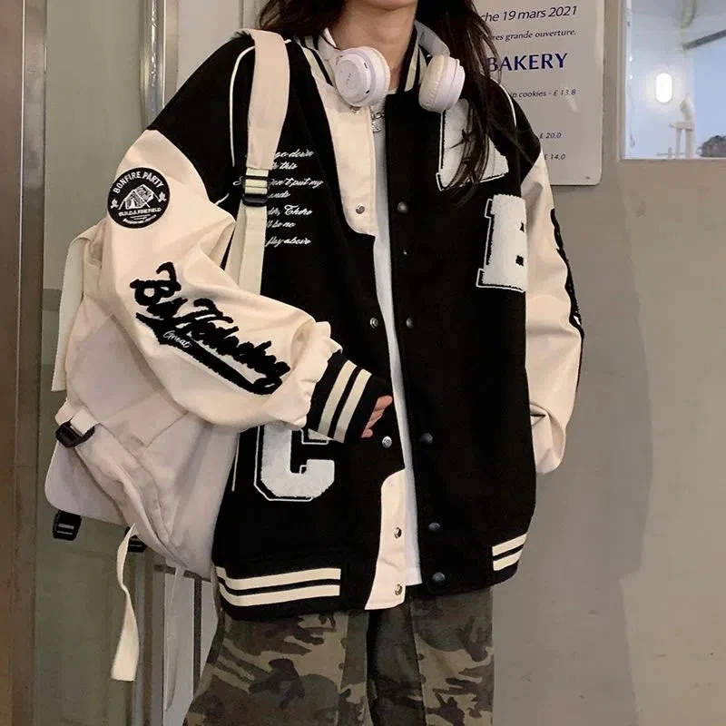 Varsity Jacket Wool - Y2k Lammwolle Bomberjacke Weibliche Übergroße Streetwear