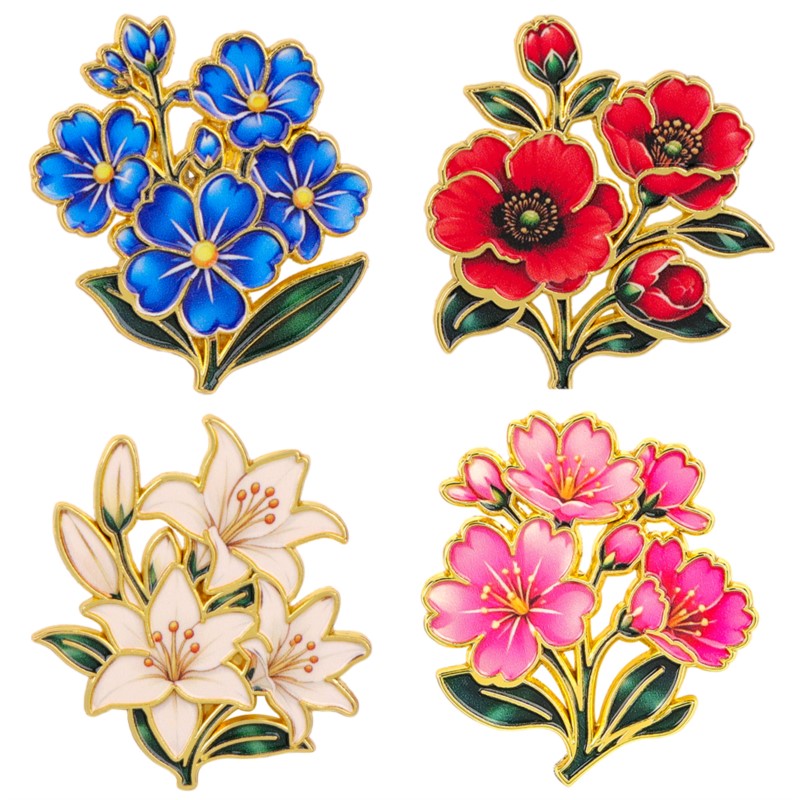 Vintage Victorian Fashion - Niedliche Vintage Bunte Blumen-Emaille-Anstecknadel Lilie Kirsche