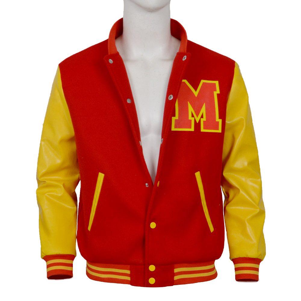 Varsity Jacket Wool - Michael Jackson Cosplay-Collegejacke, rot-gelbe Colorblock-Baseballjacke, Retro-Bomberjacke